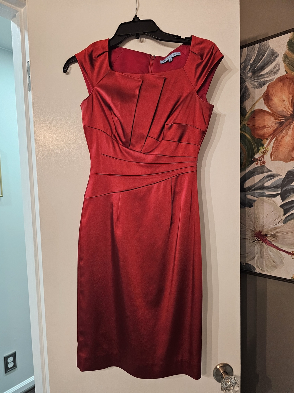 ANTONIO MELANI Red Cap-Sleeve Sheath Midi Dress